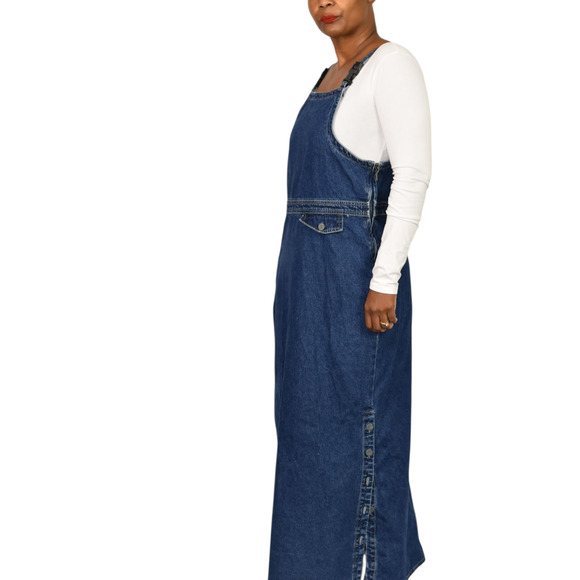 Vintage JLNY Bib Overalls Dress Denim Straps Buckle Straight Maxi Cotton Medium - Picture 6 of 16